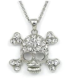 Bling Crystal Ice Skull Silver Tone Pendant Necklace