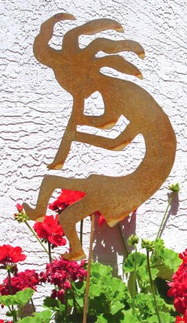 Rust Metal Sculpture Garden Stake Yard Art Kokopelli 87801 2pcs