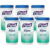 Purell 9121-06-CMR Hand Sanitizing Wipes, Fragrance Free, 40 Count Canister (Pack of 6)