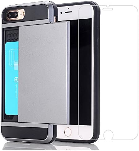 iPhone 7Plus Case+Screen Protector, Small7 Wallet Cover iPhone 7Plus Card Slot Case Protective Shell Rubber Bumper Case Anti-scratches Hard Cover Card Holder Wallet Case for iPhone 7Plus(Gray)
