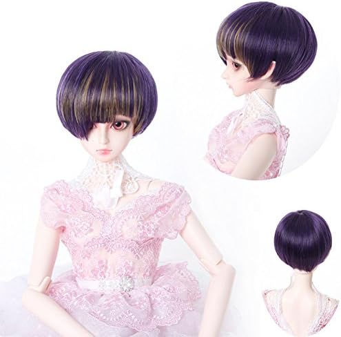 9-10 inch (22-24cm) 1/3 BJD/SD Doll Wig Fashion Layering Bangs Mixed Color Short Straight Hair (Purple Blond)