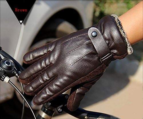 Coni Men's PU Leather Gloves Warm Outdoor Riding Bike (Brown)