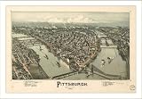 Historic Pittsburgh, Pennsylvania, c. 1902, Bird's Eye View Map, Unframed, S-MU