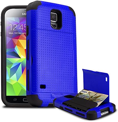 Galaxy S5 Case, SMUGGLER Pocket Stash Case BLUE for Samsung Galaxy S5 with Dual Layer and TPU Shock Absorb Designed Cushion and Wallet Stand with Pocket for Samsung Galaxy S5