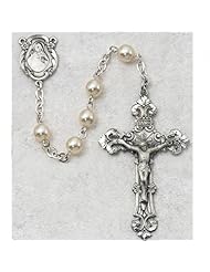 Solid .925 Sterling Silver 6mm Pearl Rosary Rosaries Sterling Crucifix Cross & Center Medal Pendant Necklace