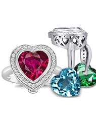 Switch-It Gems (tm) Heart Shape 10mm Simulated Ruby Ring with 12 Interchangeable Simulated Birthstones