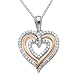 XPY Sterling Silver and 14k Pink Gold Diamond Triple Heart In Heart Pendant (1/5cttw, I-J Color , I2-I3 Clarity), 18