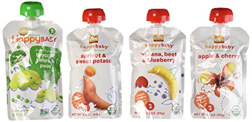 Happy Baby Organic Baby Food Stage 2 Simple Combos Variety Pack, 3.5 oz Pouches, 16-Count
