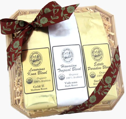 Occasion Organic Hawaiian Coffee Sampler:All Occasion Organic Hawaiian Cute Little Coffee Sampler Gift Basket, Ground Coffee, Brews 36 Cups