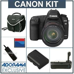 Canon EOS-5D Mark II Digital SLR Camera / Lens Kit with EF 24-105L Image Stabilized Lens, - with 8GB CF Memory Card, Spare Canon LP-E6 Battery, Slinger Camera Bag, Flashpoint Professional Battery Grip, Adorama Digital Remote Release