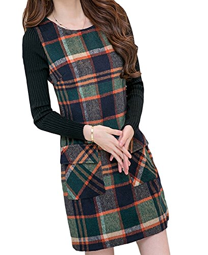 cmy select レイヤード ワンピース マルチ チェック 重ね着風 レディース 長袖 ショート