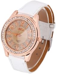 HACBIWA Trephine Disc Casual Watches Lady Girl Analog White PU Strap Quartz Watch