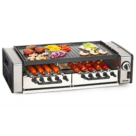 Multifunctional Stainless Steel Rotisserie Grill - Electric BBQ Grill and Kebab Grill - and Hot Dog or Sausage Roller With cast aluminium Hot Plate or Grill Plate.