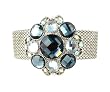Bracelet - B179 - Glass & Crystal - Mesh Style with Adjustable Magnetic Closure ~ Round - Blk Diamond (Grey / Gray)