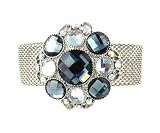 Bracelet - B179 - Glass & Crystal - Mesh Style with Adjustable Magnetic Closure ~ Round - Blk Diamond (Grey / Gray)
