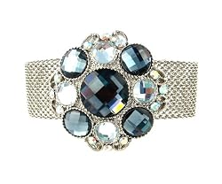 Bracelet - B179 - Glass & Crystal - Mesh Style with Adjustable Magnetic Closure ~ Round - Blk Diamond (Grey / Gray)