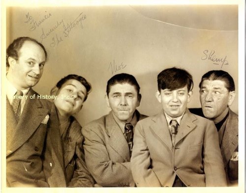 THE THREE STOOGES - INSCRIBED PHOTOGRAPH DOUBLE SIGNED CO-SIGNED BY: THREE STOOGES (SHEMP HOWARD), THREE STOOGES (MOE HOWARD)