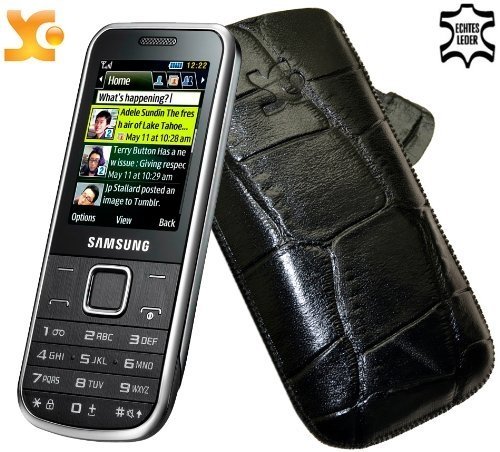 Suncase Ledertasche (Lasche mit R&uuml;ckzugfunktion) f&uuml;r Samsung C3530 croco-schwarz