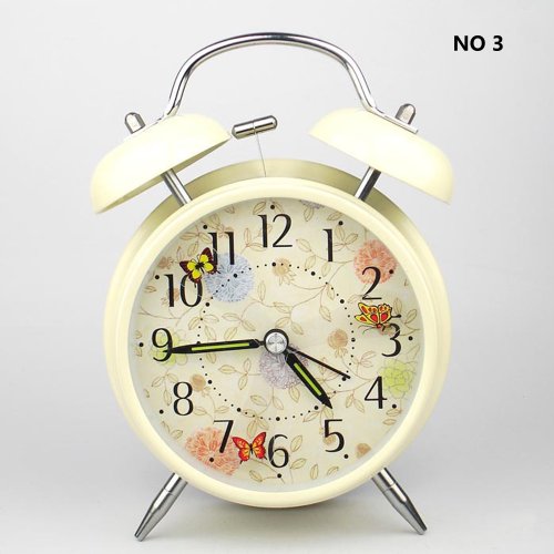 HITOâ€ž 4" Silent Quartz Analog Twin Bell Alarm Clock with Nightlight and Loud Alarm (NO3)