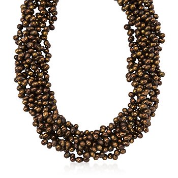 4-4.5mm Brown Cultured Pearl Torsade Necklace, Silver Clasp