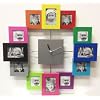Designer Habitat - Family Time Photo Frame Clock Brushed Aluminium Multi Colour, Holds 12 Photos