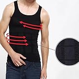 F.Dorla MENS SLIMMING BODY SLIM CHEST TUMMY SHAPER VEST UNDER SHIRT WAIST BACK SUPPORT (Black, L)