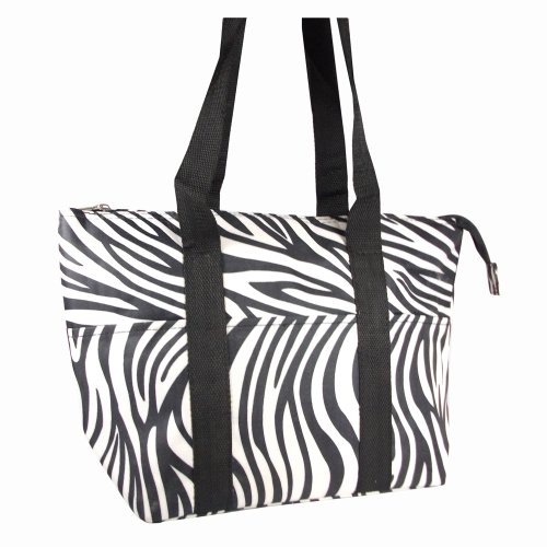 Womens Large Insulated Lunch Bag Tote (Zebra w/ Black Trim-AKC-104)