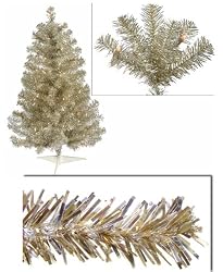 3' Pre-Lit Champagne Artificial Tinsel Christmas Tree - Clear Lights