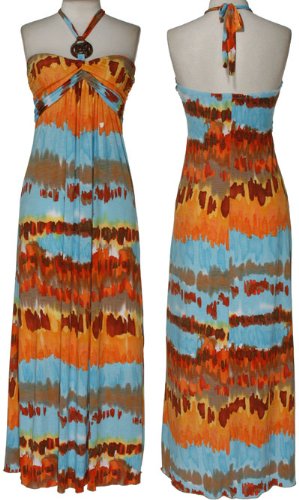 LA BELLE Stretch Tribal Halter Maxi Dress