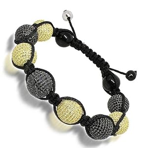 Black Onyx Ball Bead Bracelet with Black and Yellow Swarovski Crystals