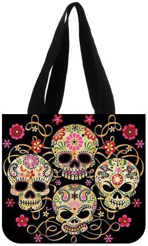 Custom Sugar Skull Canvas Tote Bag Reusable Shopping Bag (2 Sides)