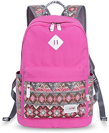Yatupei Canvas Cute Cool Laptop Book Bags Middle School Backpacks for Girls Rose Red