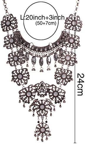 LAM Sue Retro Silver Plated Elegant &amp; Noble Rhinestone Tassels Pendant Fancy Lady Party Necklace Silver