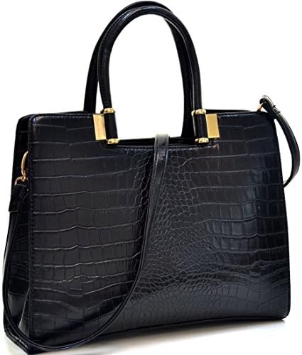 Dasein Classic Crocodile Textured Shoulder Handbag Purse with Removable Shoulder Strap - Black