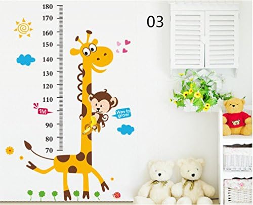 Growth Chart Cartoon Animals Height Wall Stickers Vinyl Removable for Kids Rooms (03)