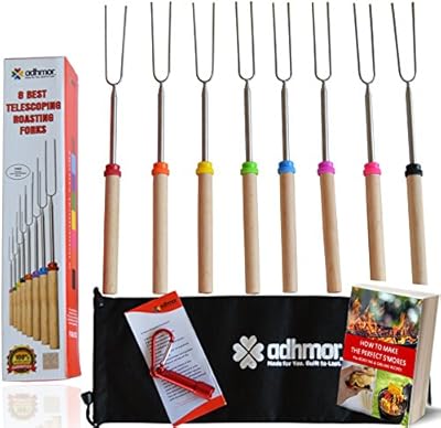 Marshmallow Roasting Sticks Telescoping Forks Smores Skewers for Camping Cookware and Patio Fire Pit Accessories. FDA Approved Stainless Steel
