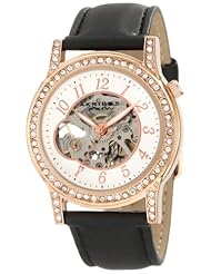 Akribos XXIV Womens AK475RG Bravura Open Heart Skeleton Automatic Dress Leather Strap Watch