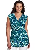AK Anne Klein Women's Abstract Petal Print Drape Neck Top