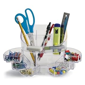 Officemate Desk Tidy Organiser with 11 Storage Compartments (Clear)