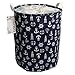 FANKANG Laundry Basket Drawstring Waterproof Round Cotton Linen Collapsible Storage Basket(Navy Anchor)