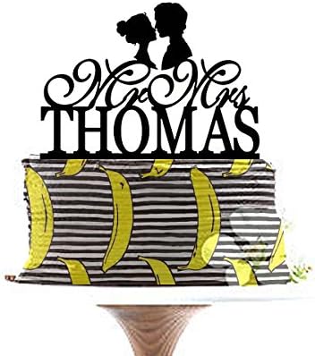 Personalized Wedding Cake Topper Bride and Groom Silhouette, Surname Topper, Acrylic Decoration, Mr and Mrs Custom cake topper.