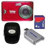 Vivitar Vivicam 8.1MP Red Digital Camera With 4GB Accessory Bundle