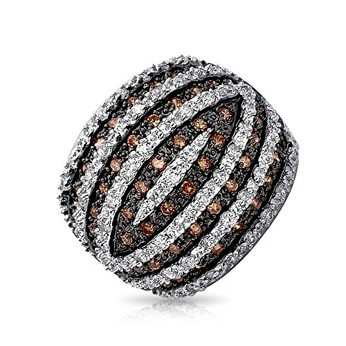 Bling Jewelry Coffee CZ Banded Dome Cocktail Ring Rhodium Plated