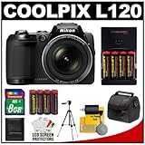 Nikon Coolpix L120 14.1 MP Digital Camera (Black) with 8GB Card + Batteries ....