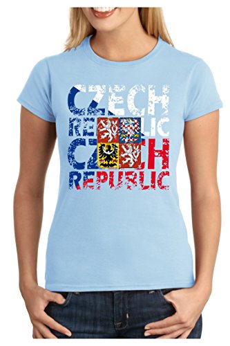 OM3 – CZECH-REPUBLIC – Damen T-Shirt tailliert – ?ESKÁ REPUBLIKA EM 2016 FRANKREICH FRANCE FUSSBALL FANSHIRT SOCCER SPORT TRIKOT EUROPAMEISTER, XL, hellblau