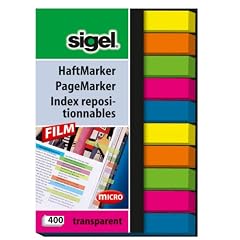 Sigel HN617 Haftmarker Film, micro, 2x 5 Farben im Pocket, gr�n, blau, pink, gelb, orange, 50x75 mm, 400 Blatt, Streifenformat: 50 mm x 6 mm