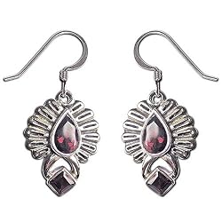 Garnet Earrings Sterling Silver Ear Jewelry 1.25 inches