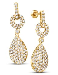 10K Yellow Gold Round Brilliant Cut Diamond - Pear Shape Channel Set Dangle Earrings with Secure Screw Back Closure - (2.00 cttw.)