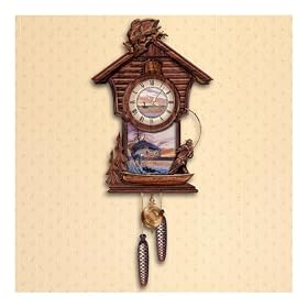 Trophy Time Decorative Wooden Cuckoo Clock: Largemouth Bass Fishing Art Wall Decor