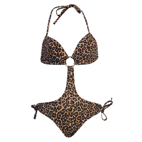 1 Piece Monokini Bandaue Swimsuit - Leopard (Medium)